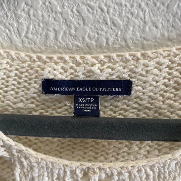 American Eagle Knit Scoop Neck Pullover Sweater Cream Color XS Extra Small - Picture 2 of 3